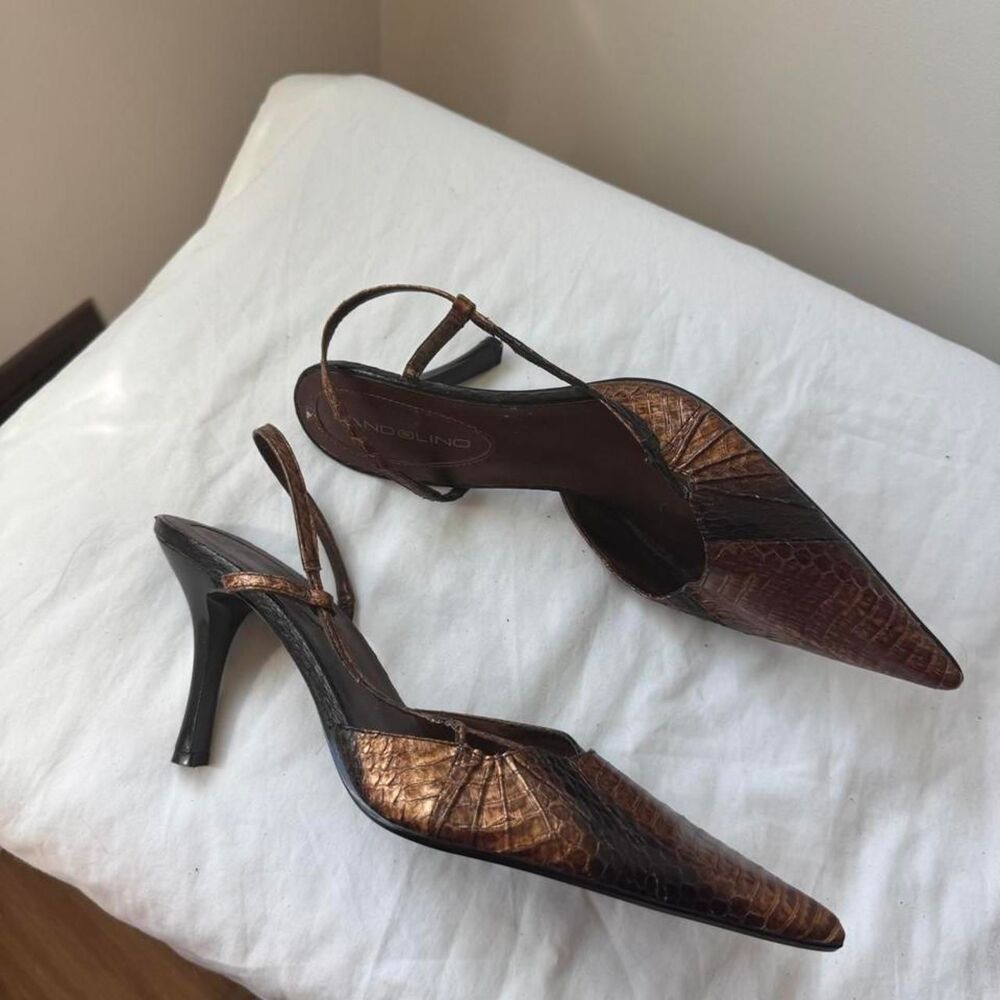 Y2K Vintage Bandolino Bronze Croc Slingback Heels Size 7 - Picture 7 of 7